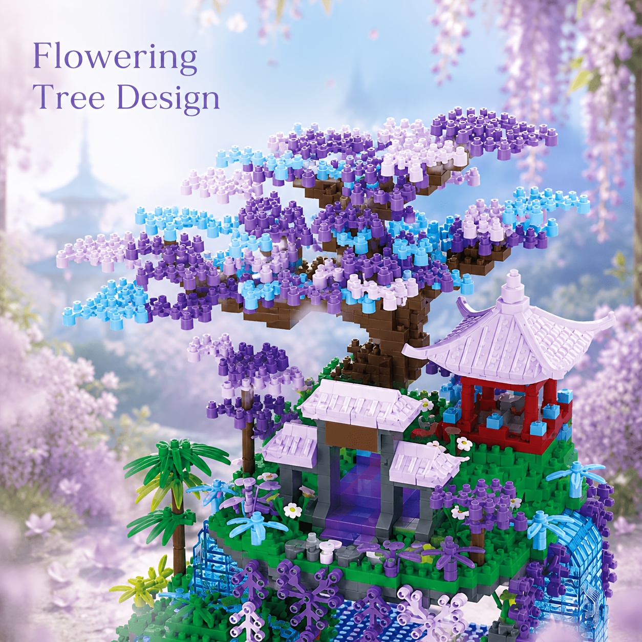 Micro-Bead Assembly Block Set, Flower Tree Garden Pavilion